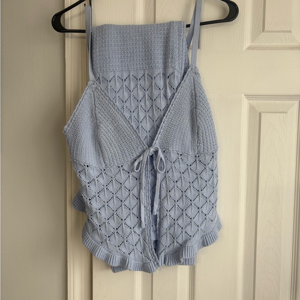 Elegant Light Blue Knit Women's Top&Skirt